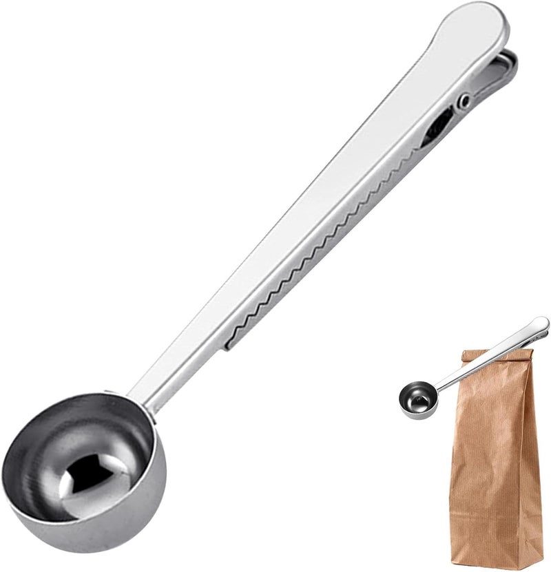 7 inch Coffee Scoop with Bag Clip,Stainless Steel Coffee Scoop with Bag Clip Accessory, for Scooping Ground Coffee Beans and Milk Powder,Silver - Image 1