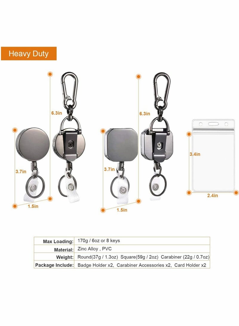Excefore Retractable Badge Holder Reel, DELFINO Durable Metal ID Badge Holder, Heavy Duty Retractable Keychain with Belt Clip and ID Card Holders, 27" Steel Wire Cord, 2 Pack - Image 2