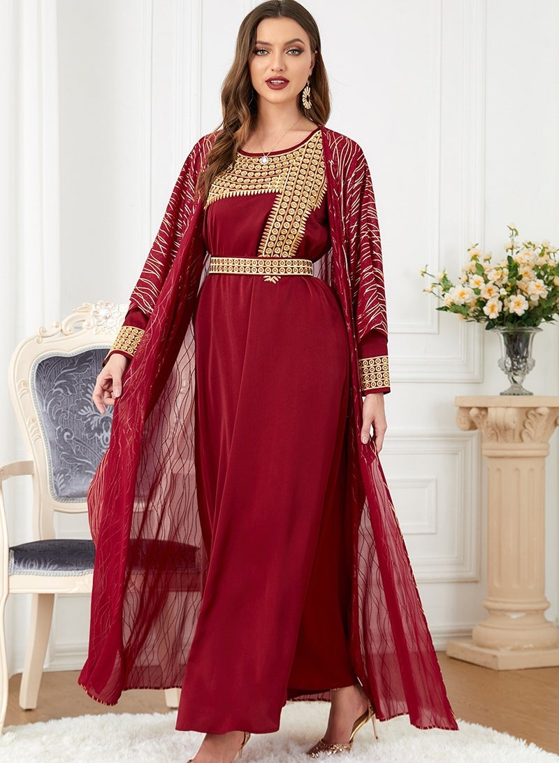 KUYING New Round Neck Embroidered And Gilded Long Sleeved Two-Piece Dress  - Image 1