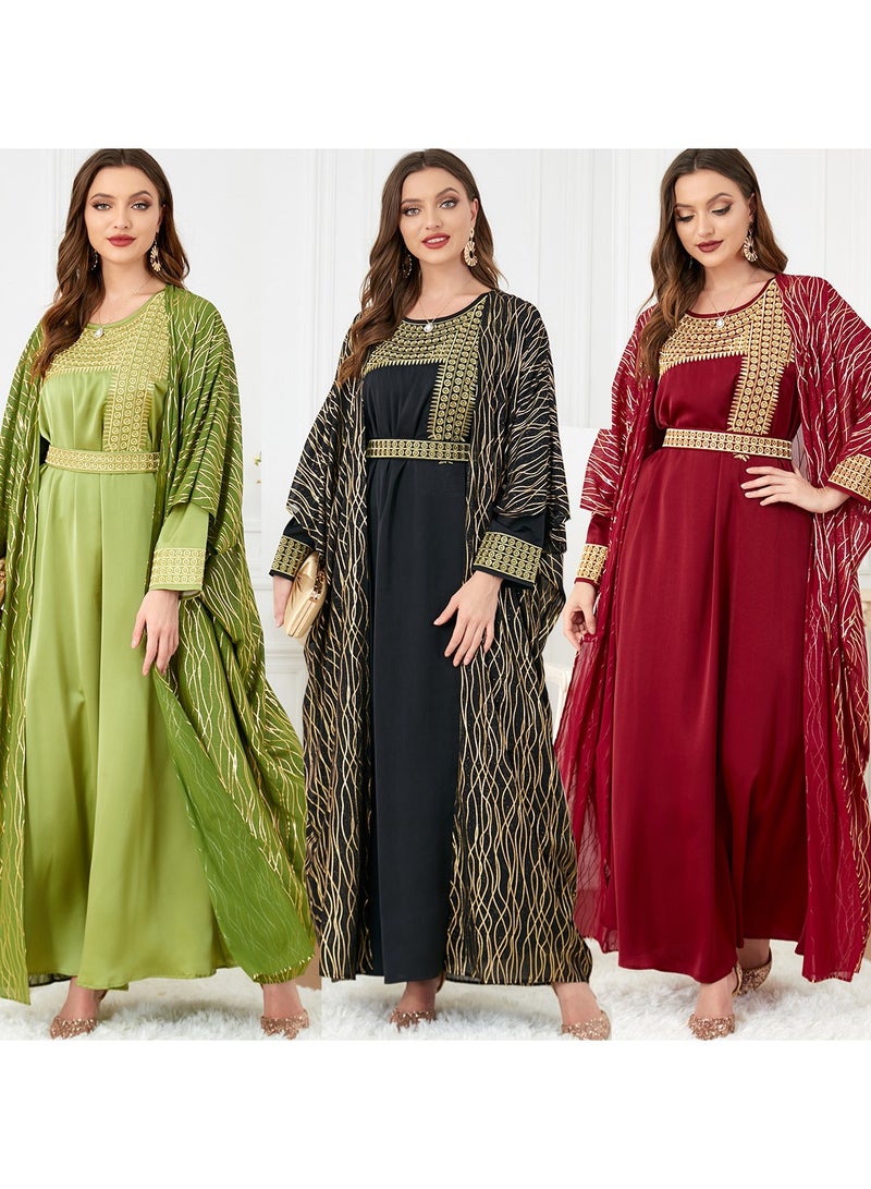 KUYING New Round Neck Embroidered And Gilded Long Sleeved Two-Piece Dress  - Image 2
