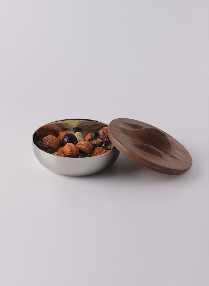 Maison Adeo Talia Wave Bowl | Decorative Lidded Bowl in Walnut & Stainless Steel - Large | Modern Home Decor Accents | Minimalist Tabletop Decor - Image 2