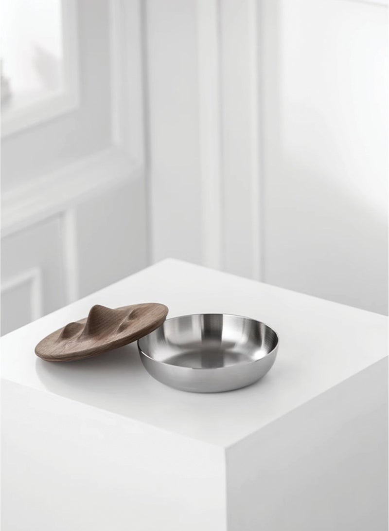 Maison Adeo Talia Wave Bowl | Decorative Lidded Bowl in Walnut & Stainless Steel - Large | Modern Home Decor Accents | Minimalist Tabletop Decor - Image 4