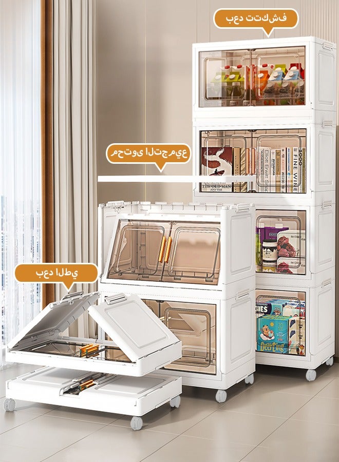 كوخ المنزل خزانة تخزين قابلة للطي بأربعة طوابق، رف تخزين على شكل أدراج، خزانة تخزين بلاستيكية بمقابض، باب مغناطيسي، وعجلات قابلة للإزالة. مناسبة لتخزين الملابس، الأحذية، القبعات، الأمتعة، مستحضرات التجميل، القهوة، الحليب، المشروبات، والوجبات الخفيفة. - Image 4
