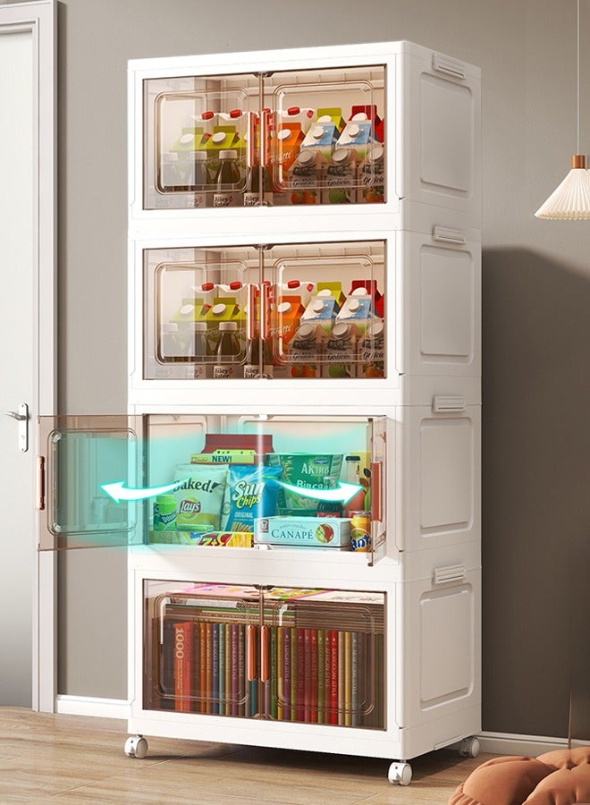 كوخ المنزل خزانة تخزين قابلة للطي بأربعة طوابق، رف تخزين على شكل أدراج، خزانة تخزين بلاستيكية بمقابض، باب مغناطيسي، وعجلات قابلة للإزالة. مناسبة لتخزين الملابس، الأحذية، القبعات، الأمتعة، مستحضرات التجميل، القهوة، الحليب، المشروبات، والوجبات الخفيفة. - Image 5