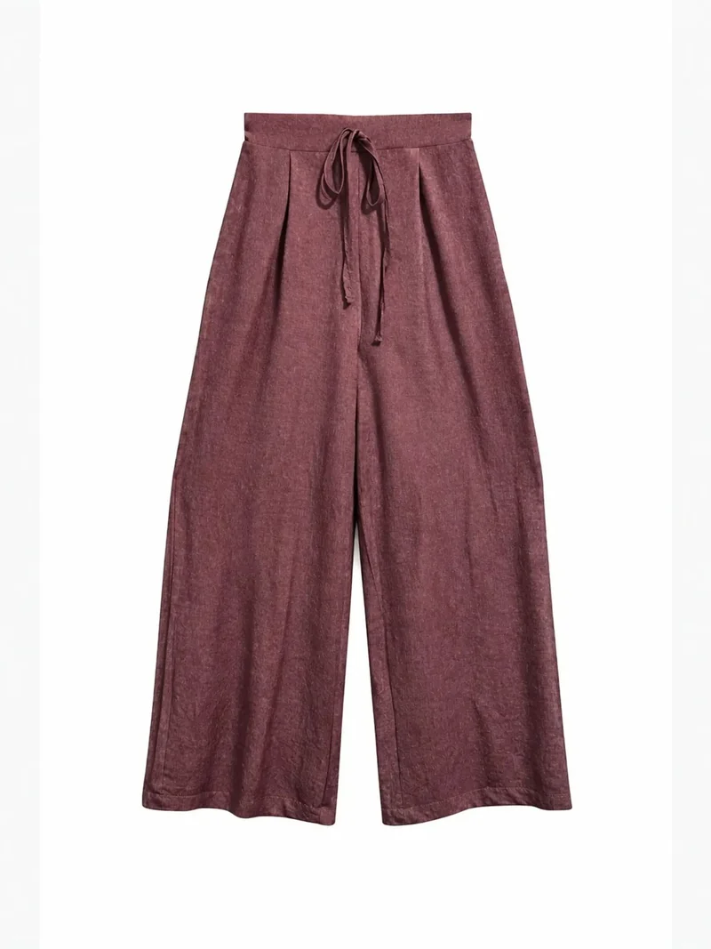 ميكسراي MIXRAY High Waist Wide Leg Palazzo Pants with Tie Detail