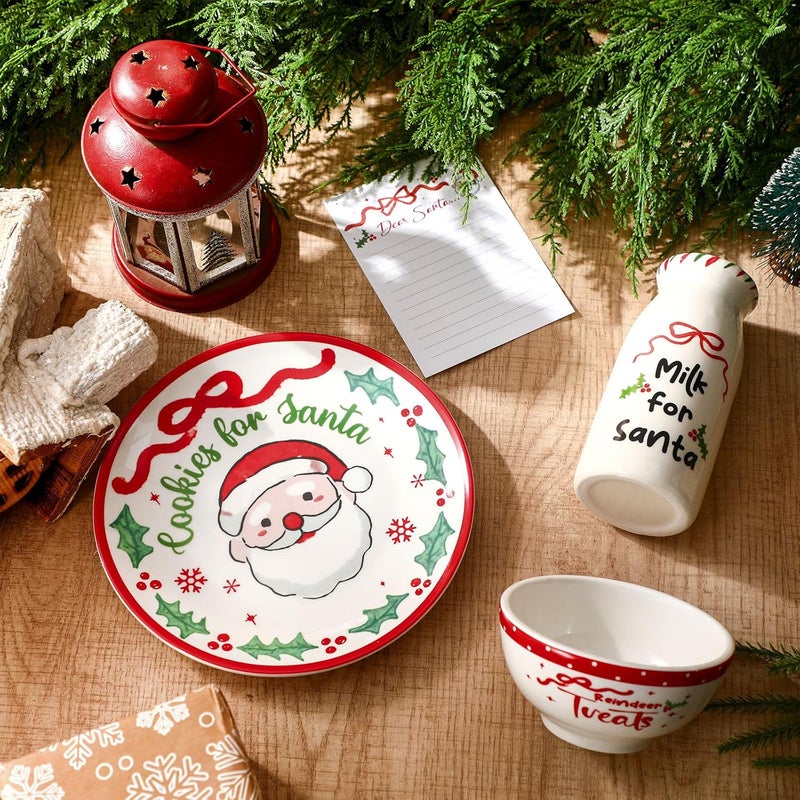 Nitial Christmas Cookies for Santa Plate Christmas Dinnerware Set Cookies for Santa Plate Set with Milk Jar, Reindeer Treat Bowl, and Dear Notepad Eve Gift for Kids(Holly Leaf) - Image 3
