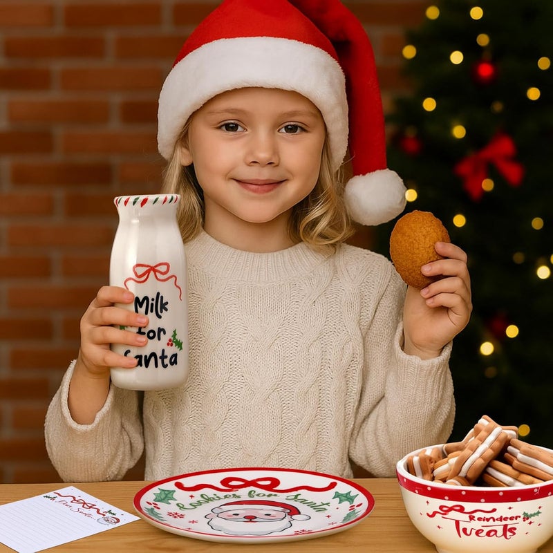 Nitial Christmas Cookies for Santa Plate Christmas Dinnerware Set Cookies for Santa Plate Set with Milk Jar, Reindeer Treat Bowl, and Dear Notepad Eve Gift for Kids(Holly Leaf) - Image 4