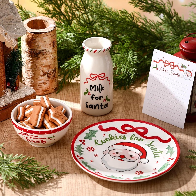 Nitial Christmas Cookies for Santa Plate Christmas Dinnerware Set Cookies for Santa Plate Set with Milk Jar, Reindeer Treat Bowl, and Dear Notepad Eve Gift for Kids(Holly Leaf) - Image 5