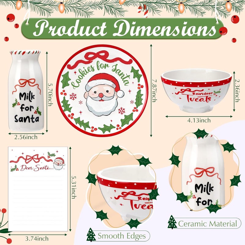 Nitial Christmas Cookies for Santa Plate Christmas Dinnerware Set Cookies for Santa Plate Set with Milk Jar, Reindeer Treat Bowl, and Dear Notepad Eve Gift for Kids(Holly Leaf) - Image 2