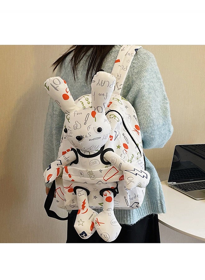 حقيبة ظهر كرتون أرنب بطباعة كرتون ثلاثية الأبعاد، حقيبة قماش لطيفة على شكل أرنب خفيفة الوزن بسعة كبيرة، حقيبة مدرسية كرتونية - Image 2
