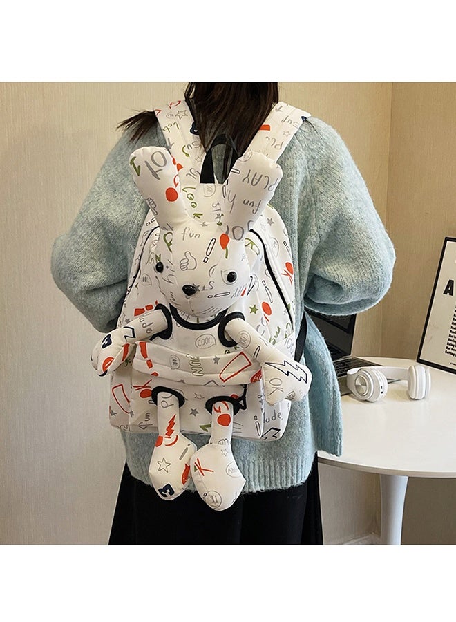 حقيبة ظهر كرتون أرنب بطباعة كرتون ثلاثية الأبعاد، حقيبة قماش لطيفة على شكل أرنب خفيفة الوزن بسعة كبيرة، حقيبة مدرسية كرتونية - Image 1