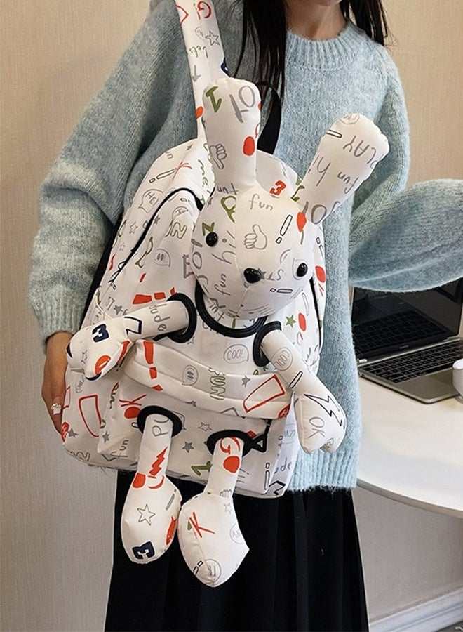 حقيبة ظهر كرتون أرنب بطباعة كرتون ثلاثية الأبعاد، حقيبة قماش لطيفة على شكل أرنب خفيفة الوزن بسعة كبيرة، حقيبة مدرسية كرتونية - Image 4