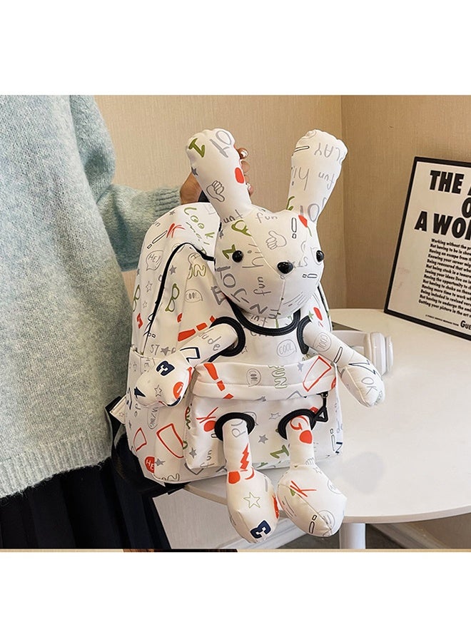 حقيبة ظهر كرتون أرنب بطباعة كرتون ثلاثية الأبعاد، حقيبة قماش لطيفة على شكل أرنب خفيفة الوزن بسعة كبيرة، حقيبة مدرسية كرتونية - Image 3