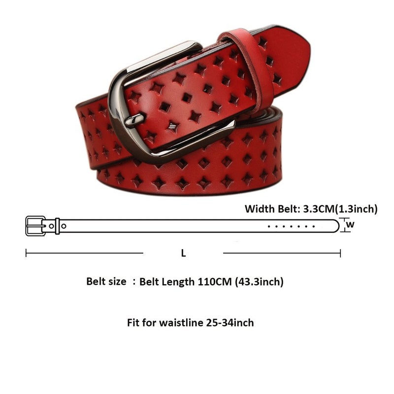 VONSELY Genuine Leather Belts for Women Hollow Out Design, Soft Leather Womens Belts with Pin Buckle, Red Leather Belt - Image 5