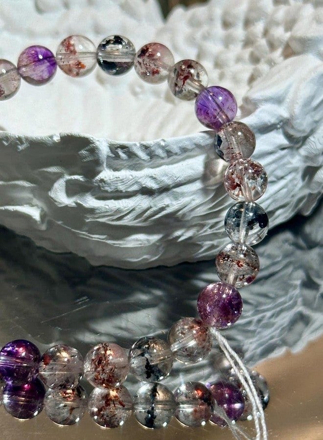 LKBEADS حجر كوارتز طبيعي فائق الجودة من LKBEADS، 8 مم | شكل دائري، حجر مصقول | 7 بوصة | حجر متعدد الألوان | سوار مطاطي للطاقة | سوار معصم علاجي | مجوهرات يدوية الصنع | LK_SBV_00296_8 - Image 3