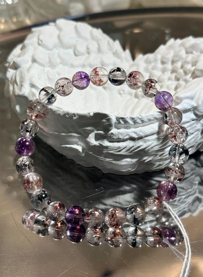 LKBEADS حجر كوارتز طبيعي فائق الجودة من LKBEADS، 8 مم | شكل دائري، حجر مصقول | 7 بوصة | حجر متعدد الألوان | سوار مطاطي للطاقة | سوار معصم علاجي | مجوهرات يدوية الصنع | LK_SBV_00296_8 - Image 2