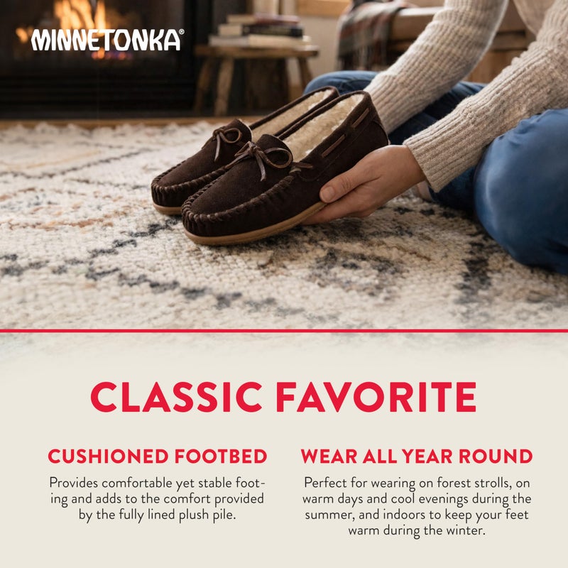Minnetonka Womenï¿½s Camp Tie Moc ï¿½ Cozy, Suede Moccasin Slippers for Women with Plush Pile Lining, Cushioned Footbed, and Durable Sole for Indoor & Outdoor Comfort, 9 M Chocolate - Image 5