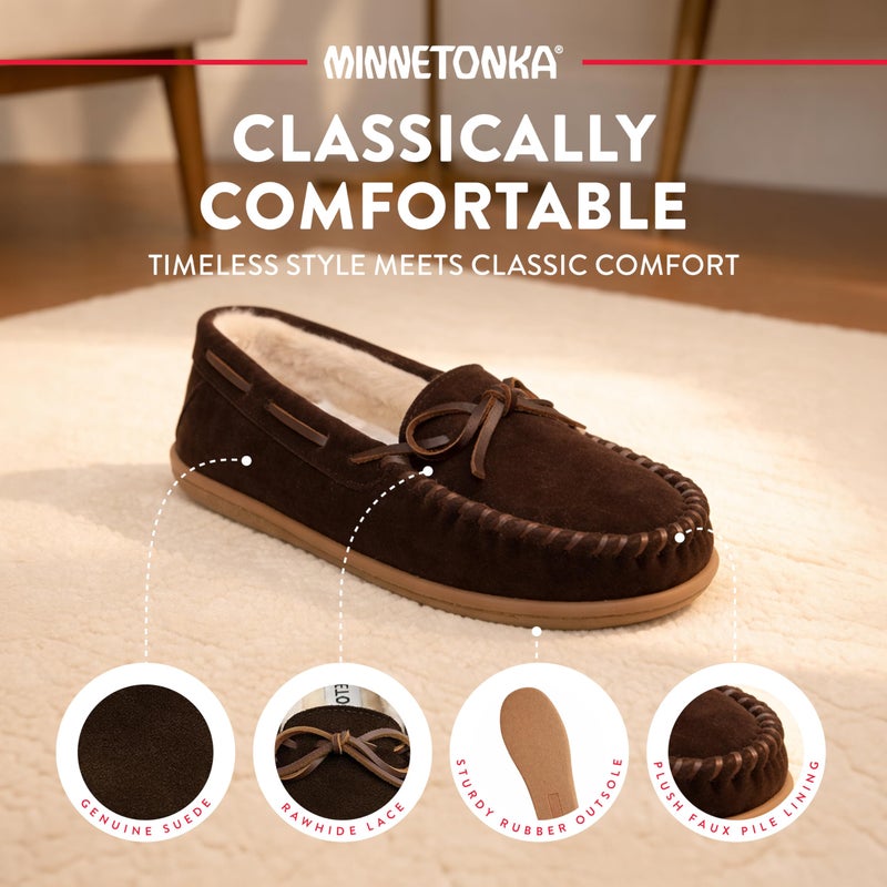 Minnetonka Womenï¿½s Camp Tie Moc ï¿½ Cozy, Suede Moccasin Slippers for Women with Plush Pile Lining, Cushioned Footbed, and Durable Sole for Indoor & Outdoor Comfort, 9 M Chocolate - Image 4