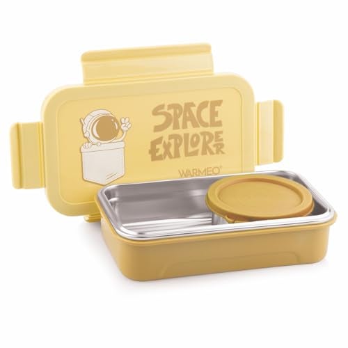 WARMEO Apollo Insulated Stainless Steel Airtight Leak-Proof Lunch Box with Clip Lock Lid,Light Weight, Easy to Clean, Perfect for Office, School, Picnic & Travelling, Combo(600 ml + 200 ml), Yellow - Image 1
