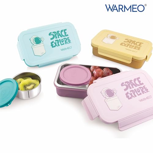 WARMEO Apollo Insulated Stainless Steel Airtight Leak-Proof Lunch Box with Clip Lock Lid,Light Weight, Easy to Clean, Perfect for Office, School, Picnic & Travelling, Combo(600 ml + 200 ml), Yellow - Image 3