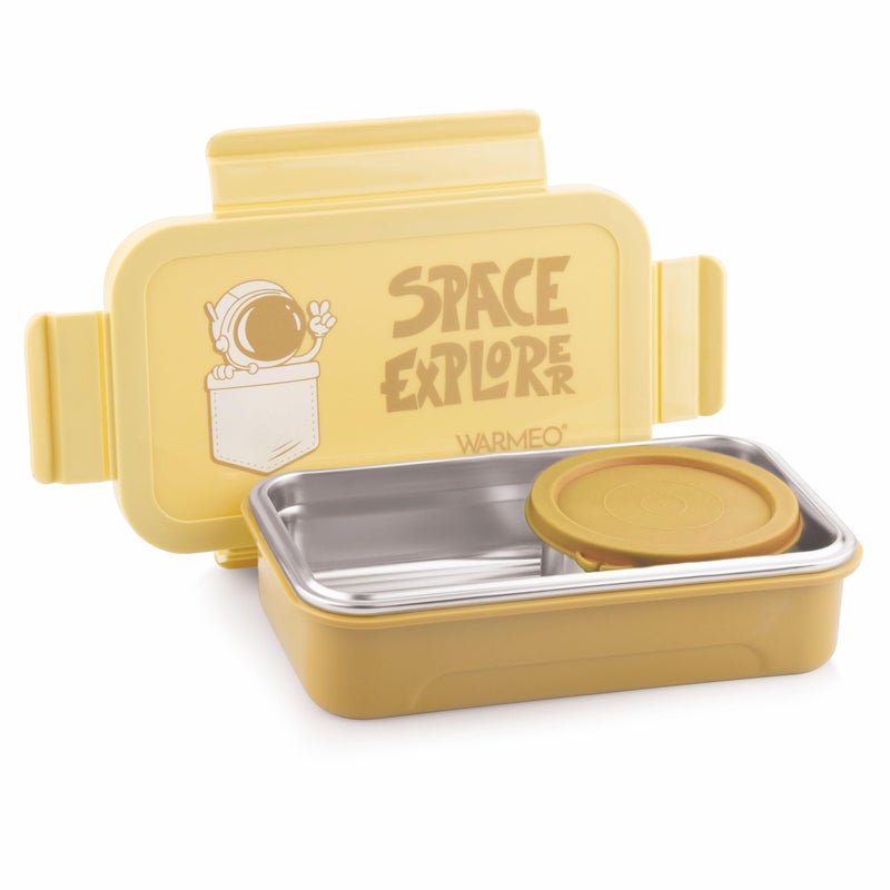 WARMEO Apollo Insulated Stainless Steel Airtight Leak-Proof Lunch Box with Clip Lock Lid,Light Weight, Easy to Clean, Perfect for Office, School, Picnic & Travelling, Combo(600 ml + 200 ml), Yellow - Image 4