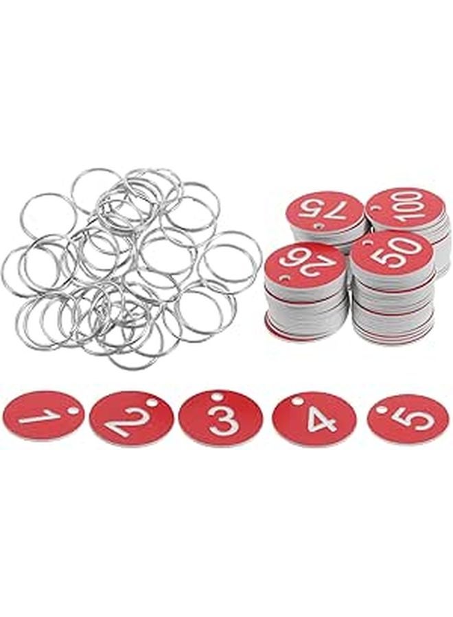 100 Pcs Red Circular Plastic Number Keychain Tags 1 100 With Metal Rings For Office School Inventory Organization - Image 1