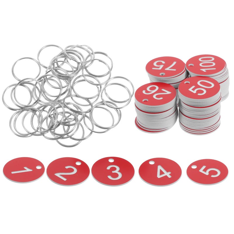 100 Pcs Red Circular Plastic Number Keychain Tags 1 100 With Metal Rings For Office School Inventory Organization - Image 2