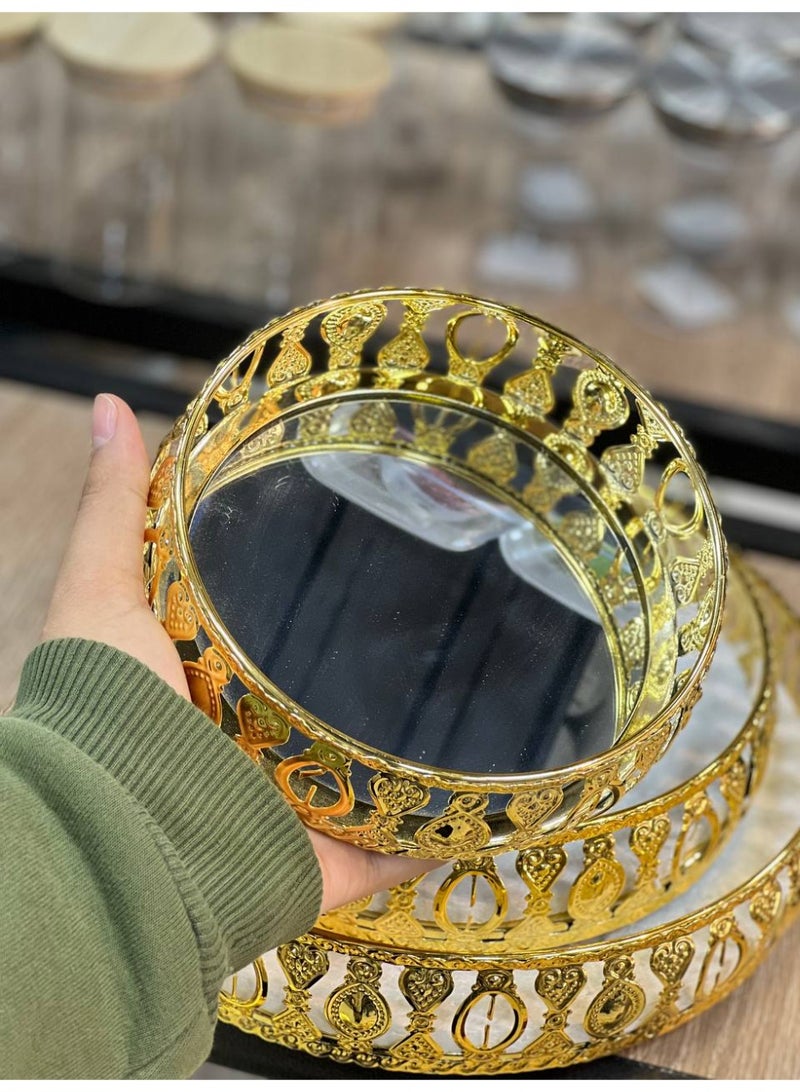 طقم صواني  ٣ قطع  لون دهبي  مقاس ٢٥ سم  _ ٣٠ سم _ ٣٥ سم - Image 4