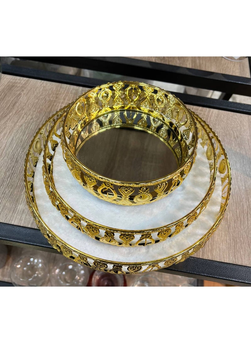 طقم صواني  ٣ قطع  لون دهبي  مقاس ٢٥ سم  _ ٣٠ سم _ ٣٥ سم - Image 3