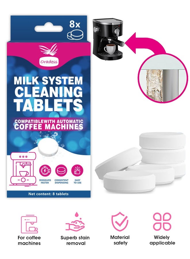 oradess 8 Pack Milk System Cleaning Tablets for Automatic Coffee Machines - Compatible with Jura Automatic Coffee Machines - Milk System Cleaner - Image 1