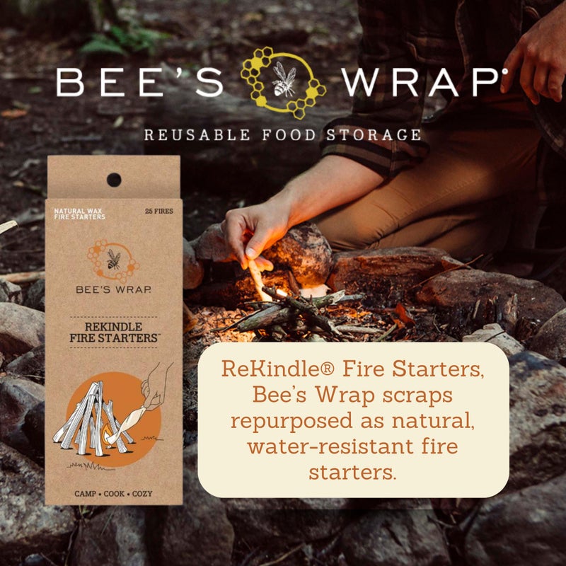 Bee's Wrap ReKindle Natural Fire Starters - 25 Fires - Made in USA Fire Starter from Organic Beeswax Wraps for Food - Safe for Indoor/Outdoor Use - Image 2