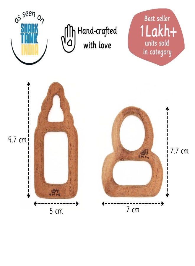 Ariro Wooden Teethers Shaped As Pacifier And Milk Bottle For Baby Boy & Girl|Hand Crafted With Organic Neem Wood That Helps Boost Immunity & Aids In Digestion|Easy To Grasp & Chew,Infant - Image 2