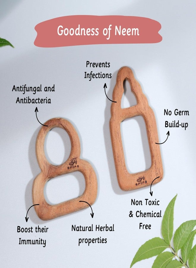 Ariro Wooden Teethers Shaped As Pacifier And Milk Bottle For Baby Boy & Girl|Hand Crafted With Organic Neem Wood That Helps Boost Immunity & Aids In Digestion|Easy To Grasp & Chew,Infant - Image 3