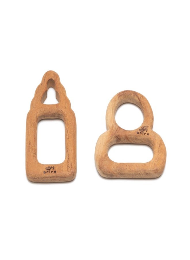 Ariro Wooden Teethers Shaped As Pacifier And Milk Bottle For Baby Boy & Girl|Hand Crafted With Organic Neem Wood That Helps Boost Immunity & Aids In Digestion|Easy To Grasp & Chew,Infant - Image 1