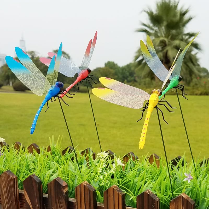 Defemim 6 Pack Dragonfly Clip,3D Dragonfly Garden Stakes Decor,Fly Deterrent,Dragonfly Humming Bird Stakes,Deer and Horse,Bird and Fly Scare Devices for Indoor Outdoor Garden - Image 5