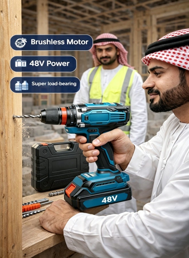 AETHER 48V Brushless Cordless Drill Set, 3/8-Inch Electric Screwdriver With 4000mAh Battery, 25+2 Dual Speed Clutch Power Drill Driver, LED Work Light For Home Improvement & Construction - Image 2