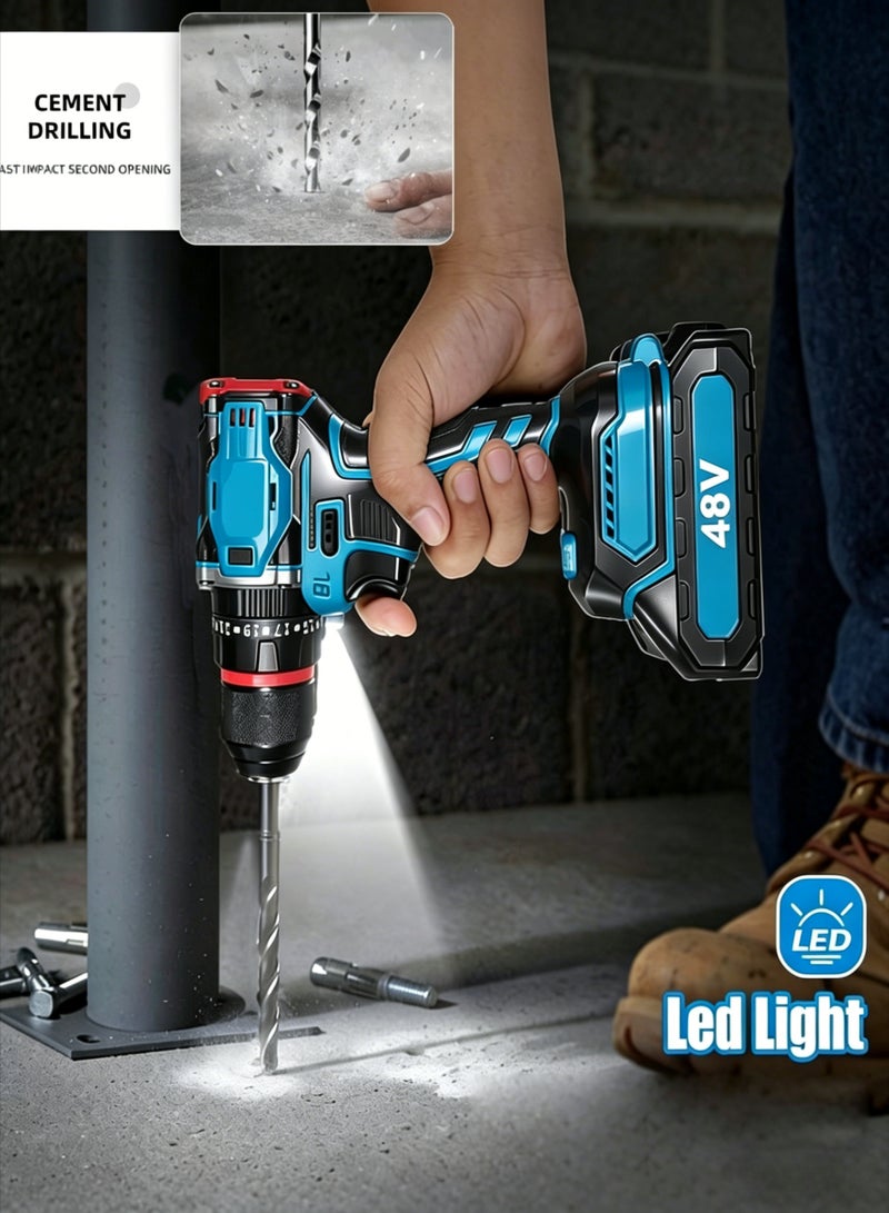 AETHER 48V Brushless Cordless Drill Set, 3/8-Inch Electric Screwdriver With 4000mAh Battery, 25+2 Dual Speed Clutch Power Drill Driver, LED Work Light For Home Improvement & Construction - Image 3
