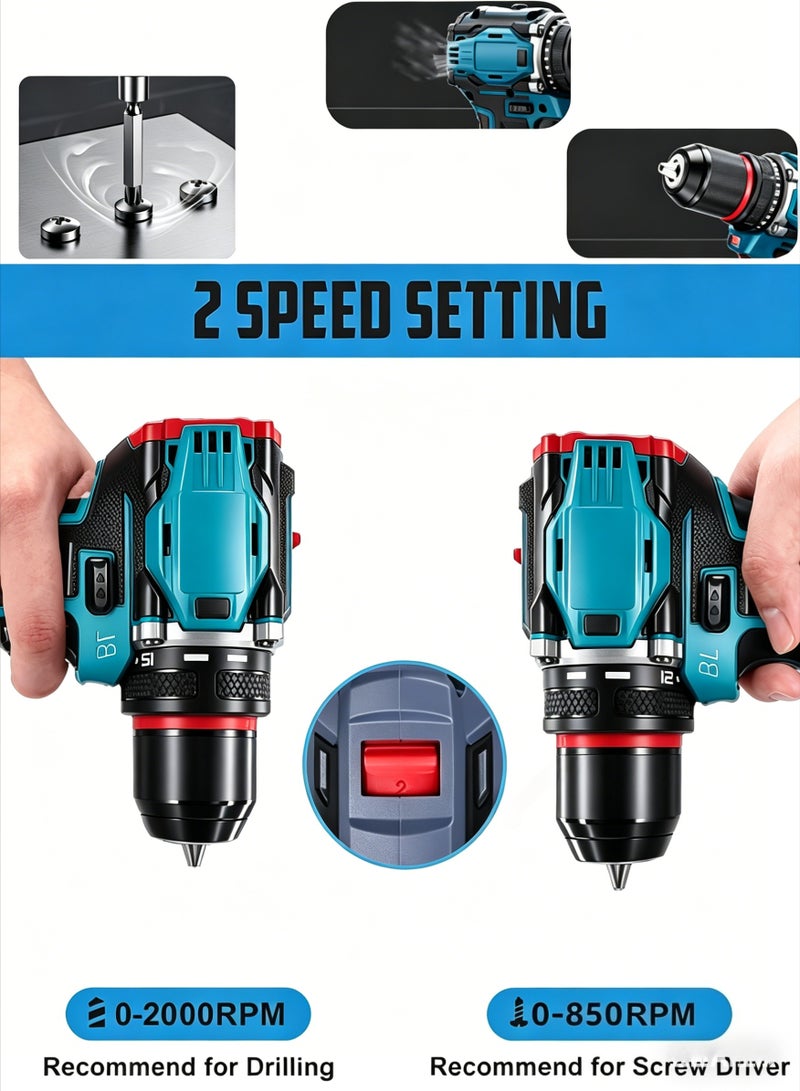 AETHER 48V Brushless Cordless Drill Set, 3/8-Inch Electric Screwdriver With 4000mAh Battery, 25+2 Dual Speed Clutch Power Drill Driver, LED Work Light For Home Improvement & Construction - Image 5