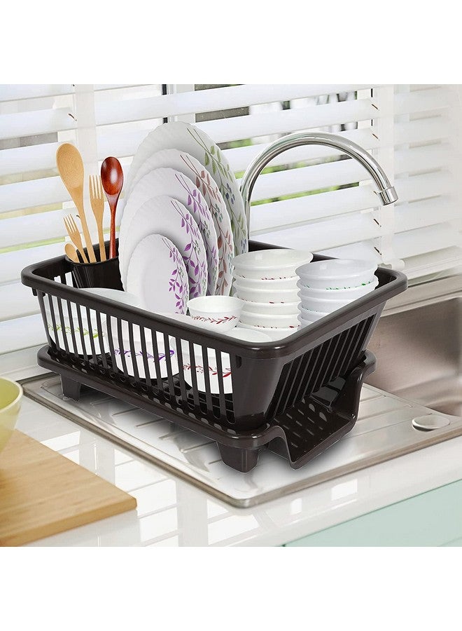 BIRDWING Brown 3 in 1 Large Durable Plastic Kitchen Sink Dish Rack Drainer Drying Rack Washing Basket with Tray for Kitchen, Dish Rack Organizers, Utensils Tools Cutlery, Brown - Image 1