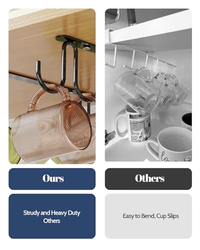 Luckinow Mug Hooks Under Cabinet 3 Pack, Metal Cup Hooks for Hanging Under Shelf, Mug Organizer Rack with 12 Hooks for Displaying Mugs, Coffee Cups and Kitchen Utensils, Black - Image 3