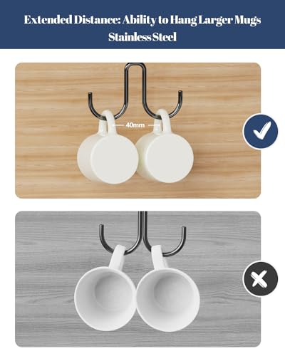 Luckinow Mug Hooks Under Cabinet 3 Pack, Metal Cup Hooks for Hanging Under Shelf, Mug Organizer Rack with 12 Hooks for Displaying Mugs, Coffee Cups and Kitchen Utensils, Black - Image 4