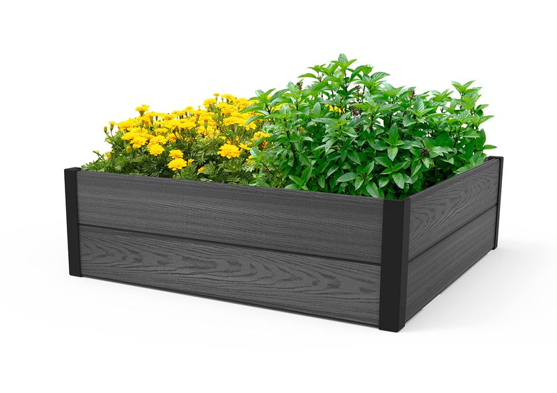 Keter 48" X 48" inches Wood Look Raised Garden Bed, Durable Outdoor Herb Garden Planter for Vegetables, Flowers, and Succulents, Grey - Image 1