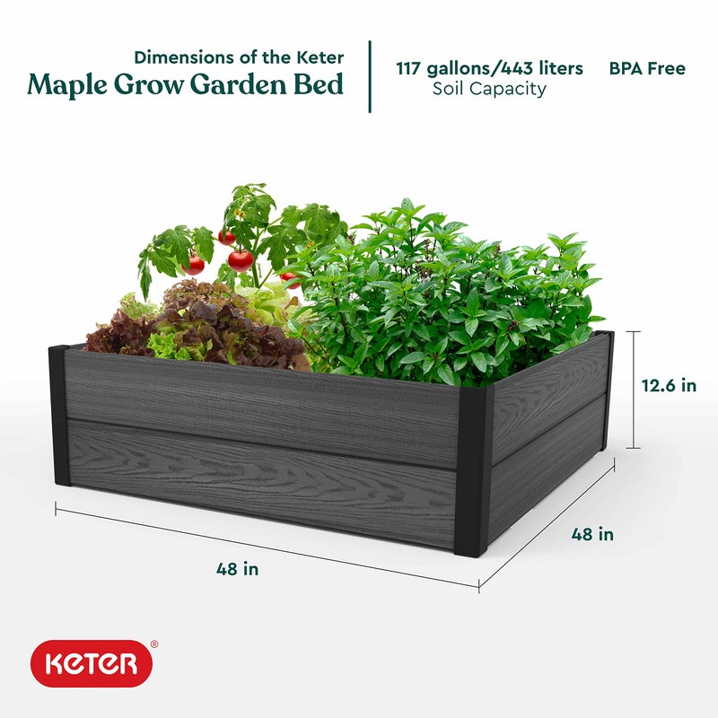 Keter 48" X 48" inches Wood Look Raised Garden Bed, Durable Outdoor Herb Garden Planter for Vegetables, Flowers, and Succulents, Grey - Image 3