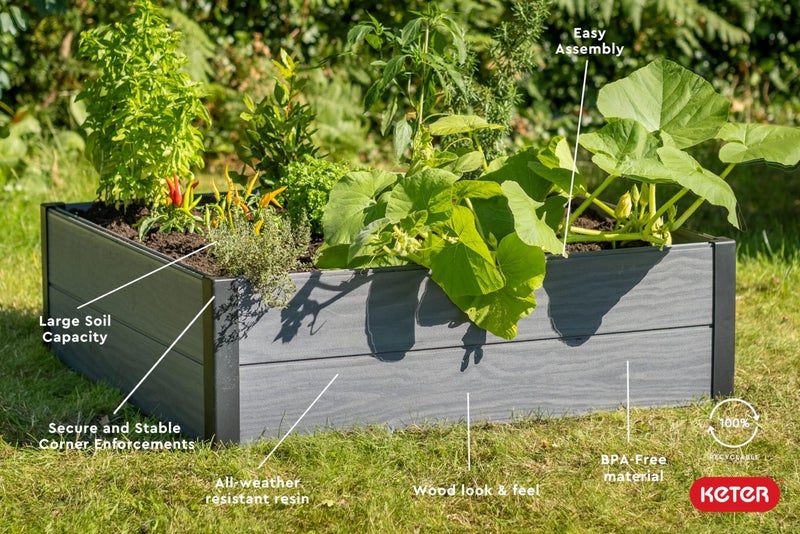 Keter 48" X 48" inches Wood Look Raised Garden Bed, Durable Outdoor Herb Garden Planter for Vegetables, Flowers, and Succulents, Grey - Image 4
