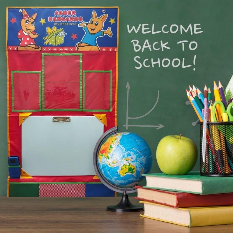 Kids Chalkboard Wall Hanging Writing Drawing Board Home School Chalkboard with Pockets for Paper Photo Pen and Wipe Holder Foldable Portable Organizer 116x60cm - Image 2