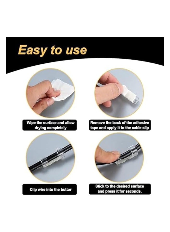 erorex 60 Transparent Cable Clips, 1.18 x 0.41 Inch, Self-Adhesive, Strong Hold, No Wall Damage, Organize Cables, USB, HDMI, Ethernet, TV, Computer Cords - Image 2