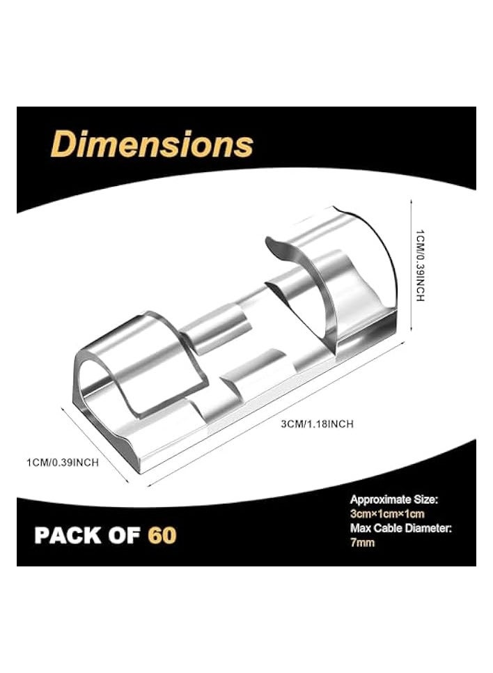 erorex 60 Transparent Cable Clips, 1.18 x 0.41 Inch, Self-Adhesive, Strong Hold, No Wall Damage, Organize Cables, USB, HDMI, Ethernet, TV, Computer Cords - Image 3
