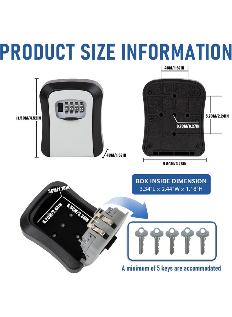 Key Lock Box Wall Mounted, 4 Digit Combination Lockbox for Outside House Keys,Key Safe Security Storage Lock Box 5 Keys Large Capacity with Resettable Code for Indoor Outdoor Garage Weatherproof - Image 4