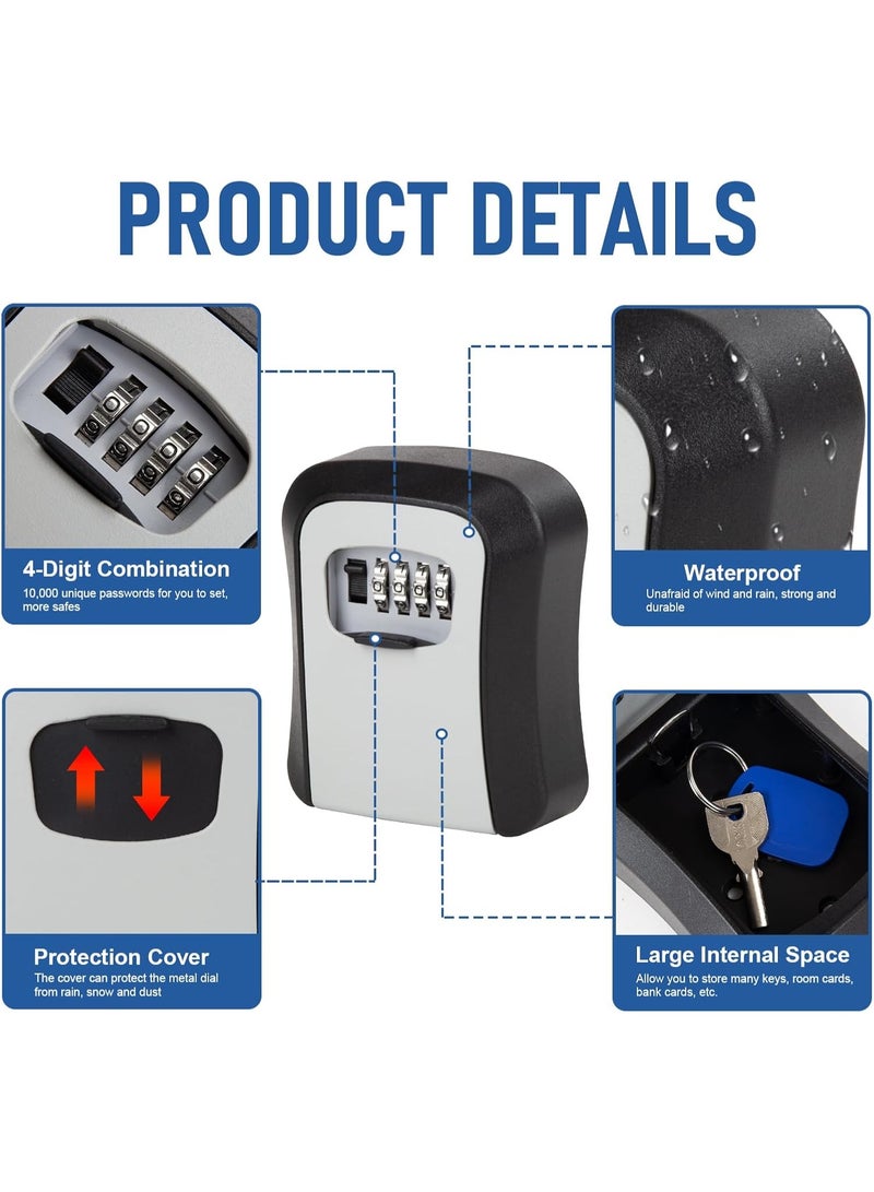 Key Lock Box Wall Mounted, 4 Digit Combination Lockbox for Outside House Keys,Key Safe Security Storage Lock Box 5 Keys Large Capacity with Resettable Code for Indoor Outdoor Garage Weatherproof - Image 5