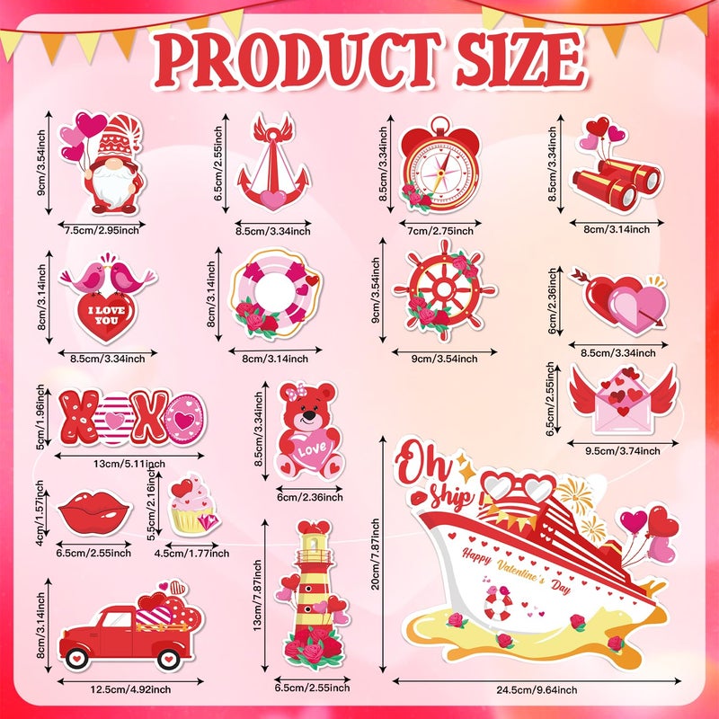 Fprl 16 Pcs Valentine's Day Door Decorations, Valentines Car Refrigerator Cruise Door Magnets Stickers, Reusable Magnets for Cabin Ship Carnival Refrigerator Office Car Accessories - Image 2